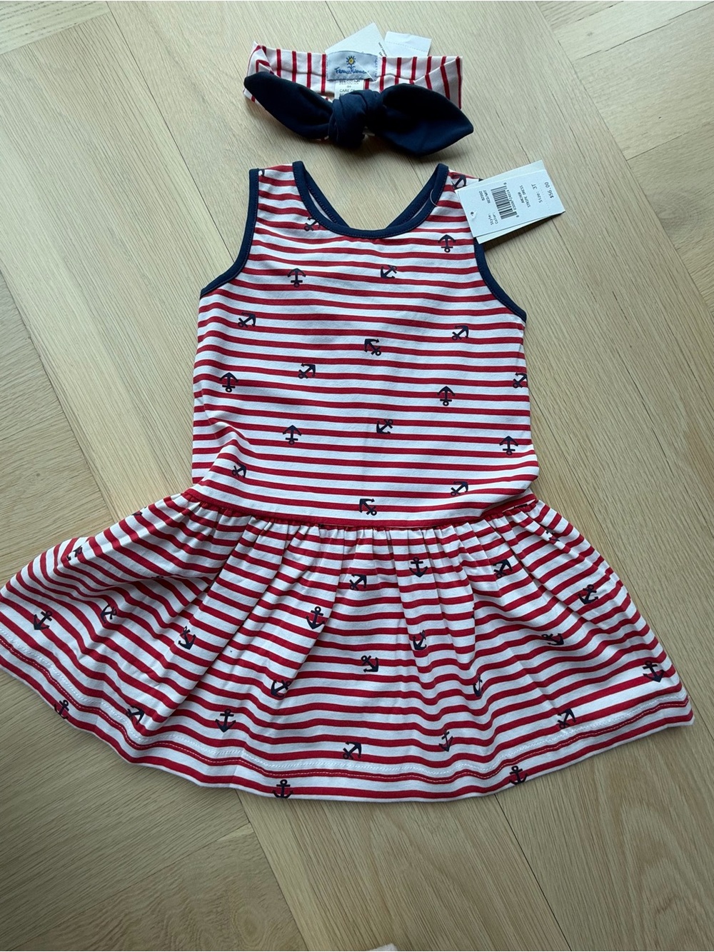 Florence Eiseman Nautical Red & White Striped Tank Dress with Navy Trim. Size 3T